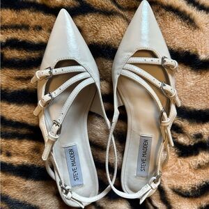 Steve Madden Cream White Peony Strap Slingback Flats